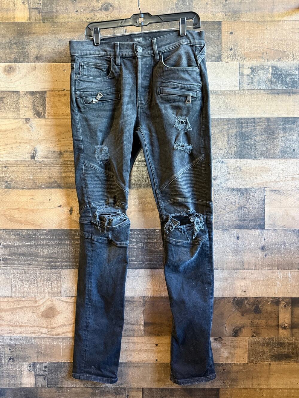 Hudson The Blinder Biker Jeans -Mens 31 -Black Moto Distressed Skinny Slim Denim
